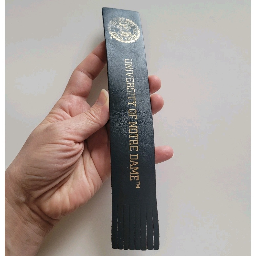 Vintage University Notre Dame‎ Bookmark Leather Fringe Black Gold Embossed - Picture 4 of 16